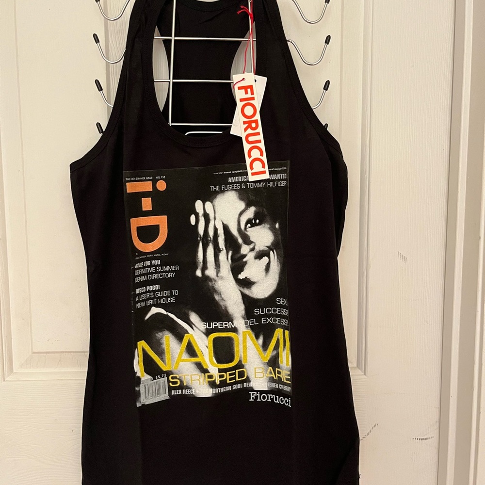 I-D Naomi Campbell Fiorucci Black Graphic Tank Top.  Relaxed Style